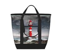 Borsa termica 3D con faro nel surf, grande borsa termica per alimenti, borsa termica per la spesa con cerniera superiore per viaggi e picnic