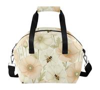 Borsa termica a tenuta stagna per il pranzo da donna, resistente all'acqua, borsa tote per il pranzo con tracolla rimovibile per viaggi di shopping Bee fiori di campo Boho moderno beige