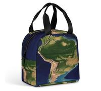 Borsa termica con immagine satellitare del Sud America, porta pranzo resistente, borsa termica morbida e a prova di perdite con cerniera, grande capacità, riutilizzabile, porta pranzo per adulti per l