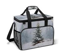Borsa termica da campeggio con albero di Natale nella neve nella foresta nebbiosa isolata da spiaggia borse portatili a prova di perdite con tracolla