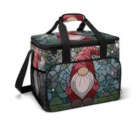 Borsa termica da campeggio con gnomo di Natale, in vetro colorato, isolata, portatile, a prova di perdite, con tracolla