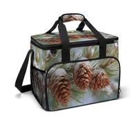 Borsa termica da campeggio con pigne su albero sempreverde, borsa termica da spiaggia, portatile, a prova di perdite, con tracolla