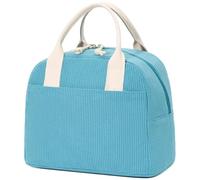 Borsa termica da donna, elegante borsa in velluto a coste con fodera in alluminio, grande capacità, resistente all'acqua e riutilizzabile, ideale per lavoro, viaggi o spiaggia. (Lake Blue)