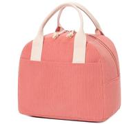 Borsa termica da donna, elegante borsa in velluto a coste con fodera in alluminio, grande capacità, resistente all'acqua e riutilizzabile, ideale per lavoro, viaggi o spiaggia. (Coral Pink)
