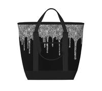 Borsa termica di grande capacità con gocce di glitter argento chic e nero scintillante - Borsa della spesa riutilizzabile di alta qualità, a prova di perdite e resistente per la spesa, picnic, spiag