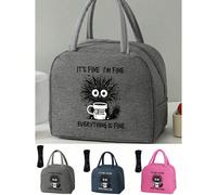 Borsa termica, grafica con stampa "Va tutto bene, sto bene, tutto è a posto" con tazza da caffè e design, borsa da donna divertente per amanti del caffè, con una borsa nera per posate, un pranzo con d