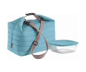 Borsa Termica Grande con Tracolla On The Go, Celeste mate Opaco, Borsa 30 x 18 x h30 cm, Contenitore 19.6 x 19.6 x h7 cm, 1400 cc celeste mate