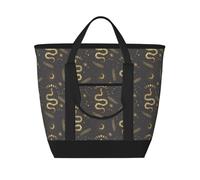 Borsa termica in stile gotico divertente, con serpente dorato e luna, grande, isolata per alimenti, borsa termica per la spesa, con cerniera superiore, per viaggi e picnic