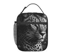 Borsa termica isolante Blackwork Wildlife Leopard - Simpatica borsa a tracolla di grande capacità, riutilizzabile e refrigerante, ideale per donne e uomini al lavoro, picnic, viaggi, ufficio e spia