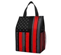 Borsa termica isolante per il pranzo per uomo e donna, bandiera americana dei vigili del fuoco Thin Red Line, borsa termica pieghevole a prova di perdite con tasche per ufficio, viaggi e picnic