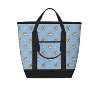 Borsa termica isolata con motivo corgi dei cartoni animati, grandi borse termiche isolate per alimenti, borse della spesa isolate con cerniera superiore per viaggi e picnic
