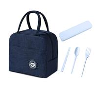 Borsa Termica Isolata per il Pranzo Con 3 Posate, Pieghevole, Impermeabile, a Prova di Perdite - Portatile per Scuola, Picnic (Blu Navy)