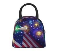 Borsa termica leggera per il pranzo con stampa di fuochi d'artificio bandiera americana 4 luglio borsa termica portatile funzionale tote viaggio famiglia scuola università