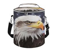 Borsa termica morbida, rotonda, con stampa ad aquila calva, 15 l, pieghevole, portatile, a prova di perdite, isolata, per picnic, campeggio, spiaggia, attività all'aperto, viaggi