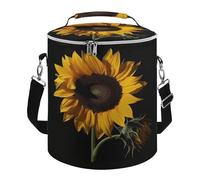 Borsa termica morbida, rotonda, con stampa di girasole nera, 15 l, pieghevole, portatile, a prova di perdite, isolata, per picnic, campeggio, spiaggia, attività all'aperto, viaggi
