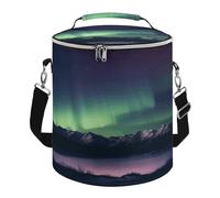 Borsa termica morbida rotonda, Northern Aurora Nightprinted, 15 l, pieghevole, portatile, a prova di perdite, isolata, per picnic, campeggio, spiaggia, attività all'aperto, viaggi