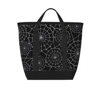 Borsa termica nera con ragnatela, grande, isolata per alimenti, borsa termica per la spesa, con cerniera superiore, per viaggi e picnic