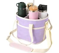 Borsa termica per 4 tazze, portabottiglie con manico e cinghia, borsa per bevande con divisore regolabile, riutilizzabile, per 4 bevande, per caffè, viaggi, sport e gite in famiglia, Viola, alla moda