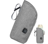 Borsa termica per biberon, 22 x 14 x 2 cm, con controllo della temperatura, da viaggio, scaldino da auto per l'alimentazione del bambino durante la strada, grigio, riferimento alla