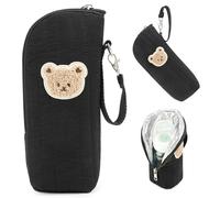Borsa termica per biberon con adorabile ricamo di orsetti - Borsa da viaggio per il raffreddamento del latte materno da viaggio, portabiberon portatile con maniglia per passeggino Nero, isolata