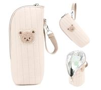 Borsa termica per biberon con adorabile ricamo di orsetti - Borsa da viaggio per il raffreddamento del latte materno da viaggio, portabiberon portatile con maniglia per passeggino Cachi, termica