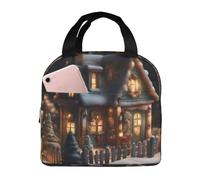Borsa termica per il pranzo a forma di casa del villaggio di Natale, borsa termica riutilizzabile per donne, uomini, lavoro, picnic e ufficio