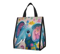 Borsa termica per il pranzo a forma di elefante con fiori e cartoni animati, per donne e uomini, borsa della spesa riutilizzabile, grande borsa termica a tenuta stagna, pieghevole, portatile, per
