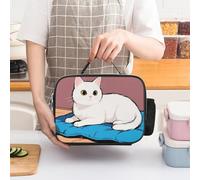 Borsa termica per il pranzo a forma di gatto bianco per donne, grande capacità, a prova di perdite, con manici staccabili, borsa termica con mantenimento del freddo/caldo per 5 ore, per ufficio, pic