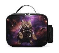 Borsa termica per il pranzo a forma di gatto nello spazio, riutilizzabile, con porta bottiglia d'acqua, portatile, impermeabile, a prova di perdite, per donne e uomini, lavoro, viaggi, picnic