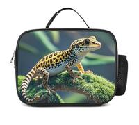 Borsa termica per il pranzo a forma di leopardo e piccolo geco, per donne/uomini, riutilizzabile, per ufficio, lavoro, picnic, spiaggia, borsa termica alla moda con manico, congelabile