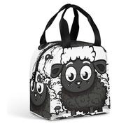 Borsa termica per il pranzo a forma di pecore nere e bianche, per donne e uomini, a prova di perdite, resistente alle macchie, riutilizzabile, per lavoro, viaggi, attività all'aperto