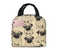Borsa termica per il pranzo a forma di simpatico carlino, riutilizzabile, per donne, uomini, lavoro, picnic e ufficio