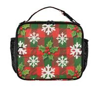 Borsa termica per il pranzo, a prova di perdite, da donna, mantiene il cibo caldo, isolato, per scuola, ufficio, campeggio, picnic, buon Natale, fiocchi di neve bianchi agrifoglio