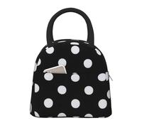 Borsa termica per il pranzo alla moda, pratica e leggera, con stampa a pois neri e bianchi, per scuola, picnic, escursionismo