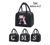 Borsa termica per il pranzo, borsa frigo, scatola per il pranzo, ghiaccio, borsa organizer per il pranzo in tela leggera con motivi floreali e alfabeto da A a Z, adatta per il ritorno a scuola, la cla