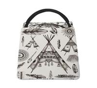 Borsa termica per il pranzo, borsa per il pranzo con stampa di tenda Teepee con fascia per la testa della piuma, borsa per il pranzo per adulti, borsa per il pranzo portatile riutilizzabile
