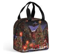 Borsa termica per il pranzo, borsa per pasto con stampa di allegria di Natale, borsa per il pranzo a tenuta stagna, borsa per il pranzo portatile riutilizzabile