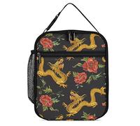 Borsa termica per il pranzo Borsa termica per il pranzo del drago d'oro cinese Papaveri rossi Contenitore per pasti termico riutilizzabile Borsa per picnic da viaggio di lavoro