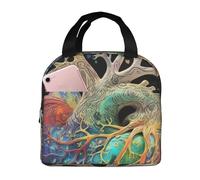 Borsa termica per il pranzo con albero della vita, cuore fiorito, per donne e uomini, riutilizzabile, portatile, a prova di perdite, con tasca frontale, per viaggi, picnic, ufficio, lavoro