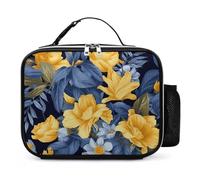 Borsa termica per il pranzo con base blu e motivo floreale, riutilizzabile, con porta bottiglia d'acqua, portatile, impermeabile, a prova di perdite, borsa per il pranzo per donne e uomini, lavoro