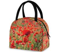 Borsa termica per il pranzo con campo di papaveri rossi 3D, borsa termica riutilizzabile per contenitori con manico multitasche per donne e uomini, lavoro scolastico, picnic, viaggi all'aperto