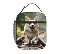 Borsa termica per il pranzo con cane Corgi che corre sul treno, porta pranzo per donne e uomini, borsa termica riutilizzabile a prova di perdite per ufficio, picnic