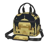 Borsa termica per il pranzo con carta Eid al-Fitr con luna e moschea, per donne e uomini, riutilizzabile, a prova di perdite, borsa termica per il pranzo per ufficio picnic