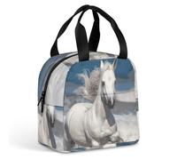 Borsa termica per il pranzo con cavallo bianco che corre sul mare, per donne e uomini, a prova di perdite, antimacchia, riutilizzabile, borsa per il pranzo, per lavoro, viaggi, attività all'aperto