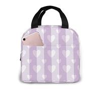 Borsa termica per il pranzo con cuori d'amore viola e bianco per donna Uomo Contenitore per il pranzo Contenitore riutilizzabile a tenuta stagna Borsa termica per ufficio Picnic Sporting