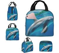 Borsa termica per il pranzo con delfino che nuota nel mare blu, borsa per il pranzo da donna, borsa per il pranzo riutilizzabile