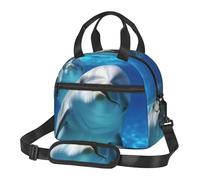 Borsa termica per il pranzo con delfino con un sorriso per uomini e donne, borsa termica per adulti, riutilizzabile, tracolla regolabile, grande capacità, a prova di perdite, borse termiche per lavoro