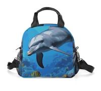 Borsa termica per il pranzo con delfino nella barriera corallina, da donna, riutilizzabile, a prova di perdite, contenitore per il pranzo di grande capacità, per lavoro, ufficio, picnic, viaggi
