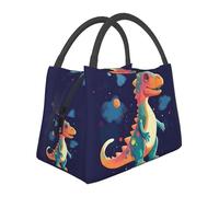 Borsa termica per il pranzo con dinosauri in stile cartone animato nello spazio, borsa termica per il pranzo, borsa termica per picnic, lavoro