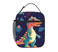 Borsa termica per il pranzo con dinosauri in stile cartone animato nello spazio, borsa termica per il pranzo, borsa termica per picnic, lavoro